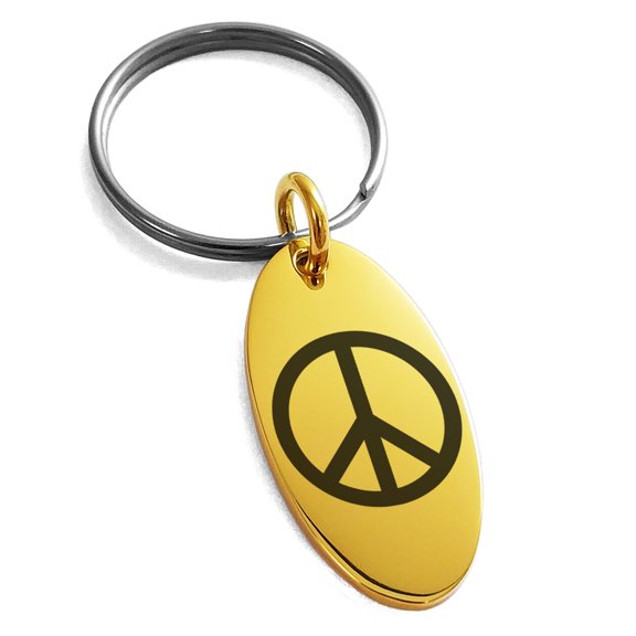 Stainless Steel Peace Engraved Small Oval Charm Keychain Keyring