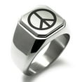 thumbnail image 1 of Tioneer Stainless Steel Peace Engraved Square Flat Top Biker Style Polished Signet Ring, 1 of 1