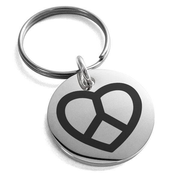 Tioneer Stainless Steel Peace & Love Engraved Small Medallion Circle Charm Celtic Keychain Keyring