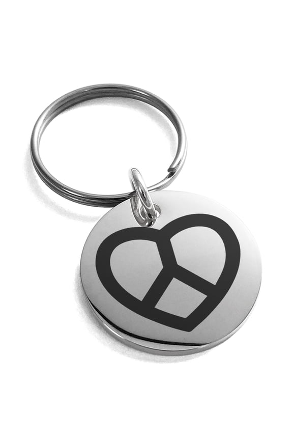 Stainless Steel Peace & Love Engraved Small Medallion Circle Charm Celtic Keychain Keyring