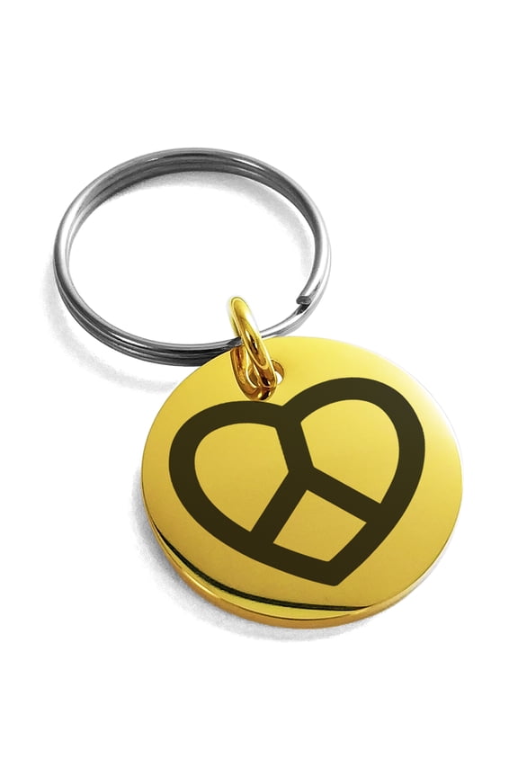Stainless Steel Peace & Love Engraved Small Medallion Circle Charm Celtic Keychain Keyring