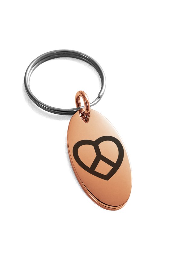 Stainless Steel Peace & Love Engraved Small Oval Charm Keychain Keyring