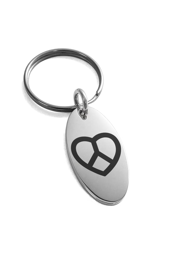 Stainless Steel Peace & Love Engraved Small Oval Charm Keychain Keyring