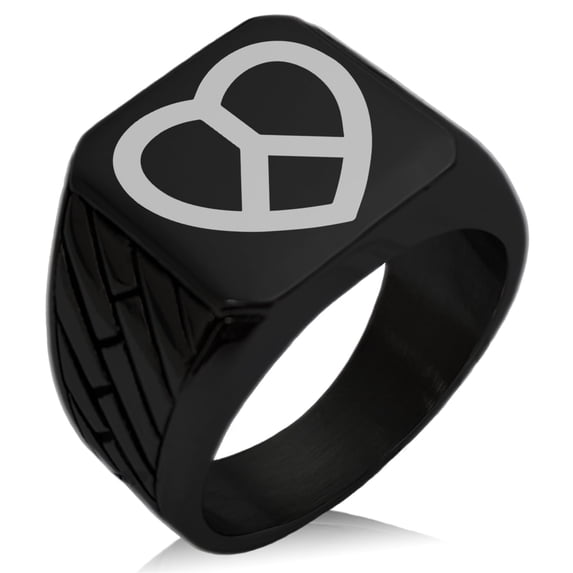 Tioneer Stainless Steel Peace & Love Geometric Pattern Biker Style Polished Ring