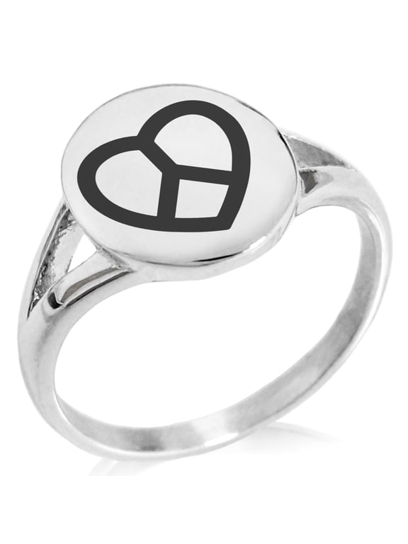 Stainless Steel Peace & Love Minimalist Oval Top Polished Statement Signet Ring