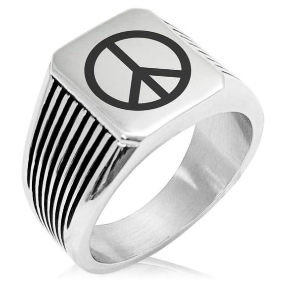 Stainless Steel Peace Needle Stripe Pattern Biker Style Polished Ring