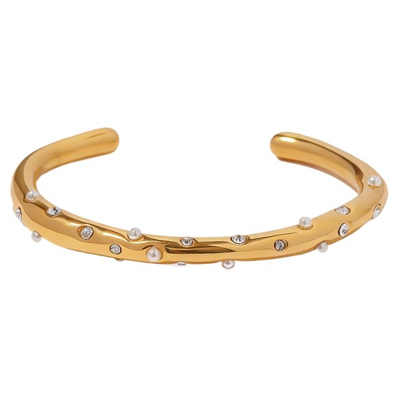 Stainless Steel Pearls Open Cuff Designs Adjustable Fit Fashion Jewelry