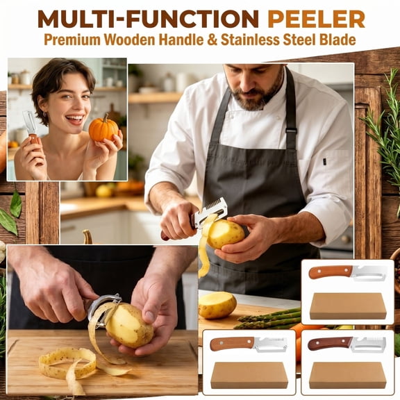 Stainless Steel Peeler with Wooden Handle,Fruit and Vegetable Skin Scraper,Kitchen Prep Gadget
