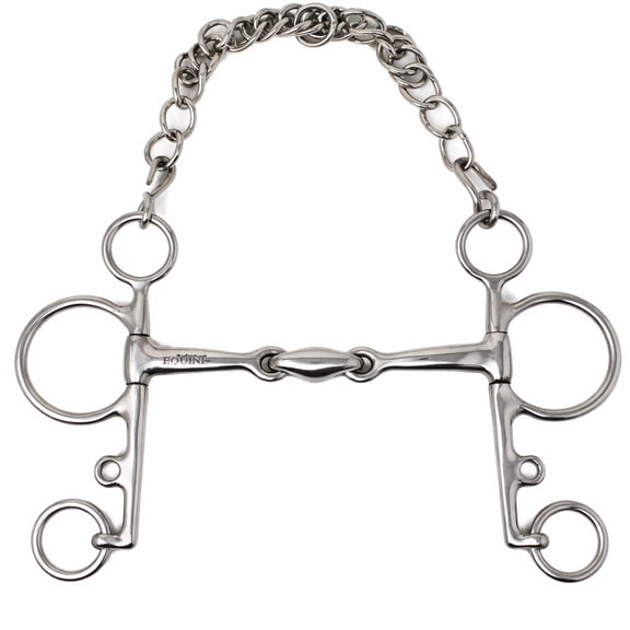 Stainless Steel Pelham 5" Double Jointed Lozenge Mouth Snaffle Bit w/ Curb 35673B