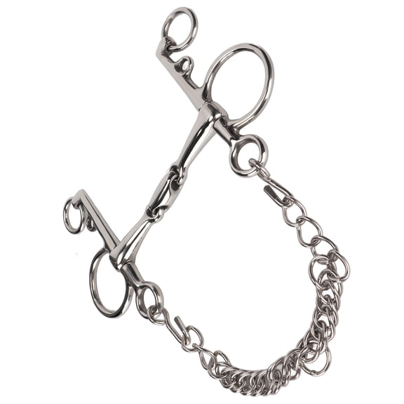Stainless Steel Pelham Bit for Horses with Chain, Jointed Mouth, 5.0 x 0.7 Inch