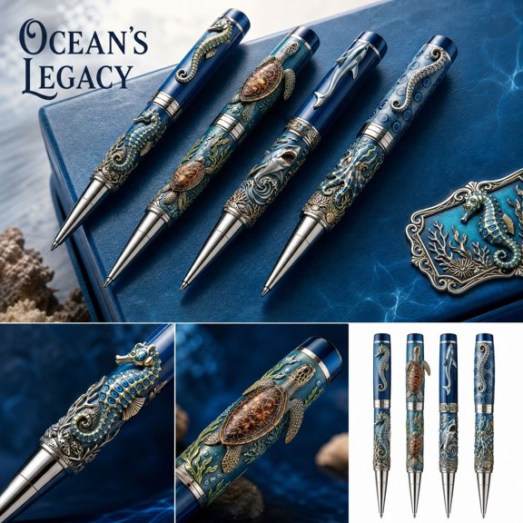 Stainless Steel Pen 7 Inch Metal Alloy Writing Instrument Under The Sea Decor for Office Desk Decor Gift for Father Day Gift for Husband Anniversary and Birthday Present, 1 Pack