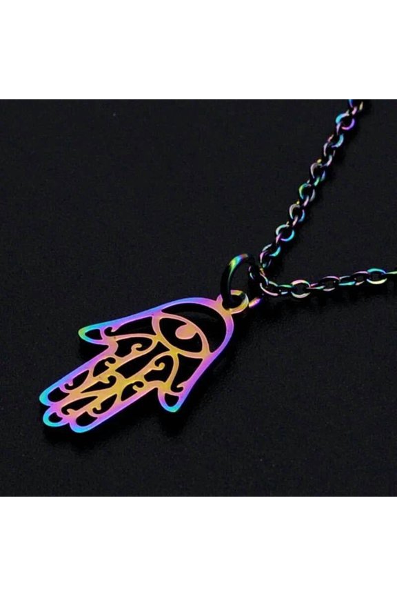 Stainless Steel Pendant Necklace Lobster Hand Hamsa Evil Eye Adjustable Szie P73