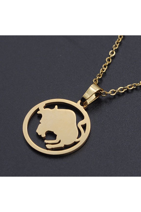 304 Stainless Steel Gold Taurus Zodiac Sign Pendant Necklace 15.75 Inch 1.5mm Cable Chain Lobster Claw Clasp P68