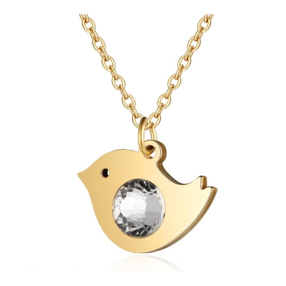 Stainless Steel Gold Rhinestone Chains Bird Faceted Cable Pendant Necklace 15.7 Inch Lobster Clasp P666