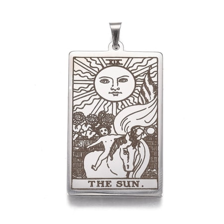 Stainless Steel Pendants Rectangle with Tarot The Sun XIX Stainless Steel Color 41x24x2mm Hole: 6x3.5mm