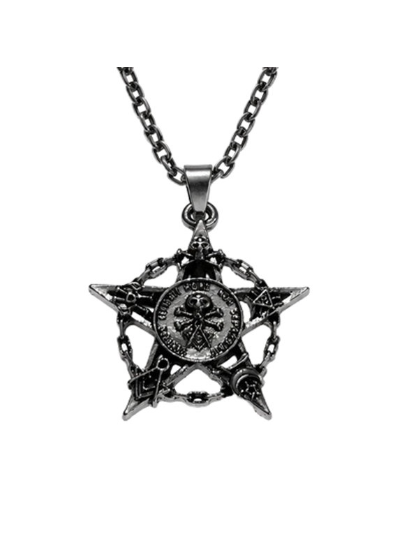 Stainless Steel Pentagram Pendant Necklace Mystic Star Symbol Charm Jewelry with 18 Inch Cable Chain Gothic Inspired Silver Tone Design 42x42mm
