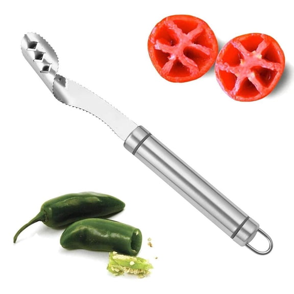Stainless Steel Pepper Core Remover, Jalapeno Pepper Corer,Serrated Seed Remover Kitchen Tool, Easily Seed Remover or Slice Off Vegetables Tops for Barbecue Roasting Peppers