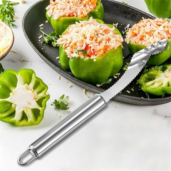 Stainless Steel Pepper Core Remover, Serrated Chili Seeder for Jalapenos, Bell Peppers, Cucumber, Dishwasher Safe, Rustproof Kitchen Gadget