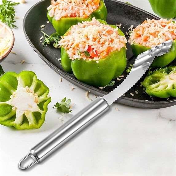 Stainless Steel Pepper Corer and Deseeder Tool, Serrated Multi-Functional Vegetable Core Remover for Jalapenos, Chilis, Zucchini, Dishwasher Kitchen Accessory