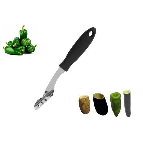 Stainless Steel Pepper Corer & Seed Remover - Multi-Functional Kitchen Tool for Jalapenos, Chilis, and More | Easy Grip Handle, Dishwasher Safe, Rustproof Design Silver(Black)