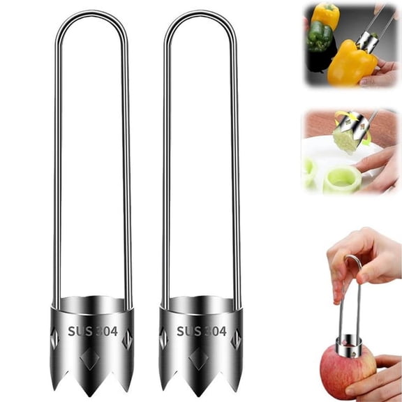 Stainless Steel Pepper Corer Seed Remover Tool - Ergonomic Fruit & Vegetable Cutter for Kitchen Prep, Easy Clean