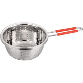 Stainless Steel Perforated Metal Colander Strainer with Long Red Handle Sieve Sifters Use for Kitchen Food Pasta Noodles Spaghetti Vegetables Silver - 7.9inch Single 7.9"