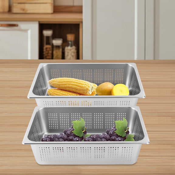 Stainless Steel Perforated Pan, 20.87x12.6x6in Steam Table Insert, Oven-Safe Design with Drainage Holes for Commercial Kitchen