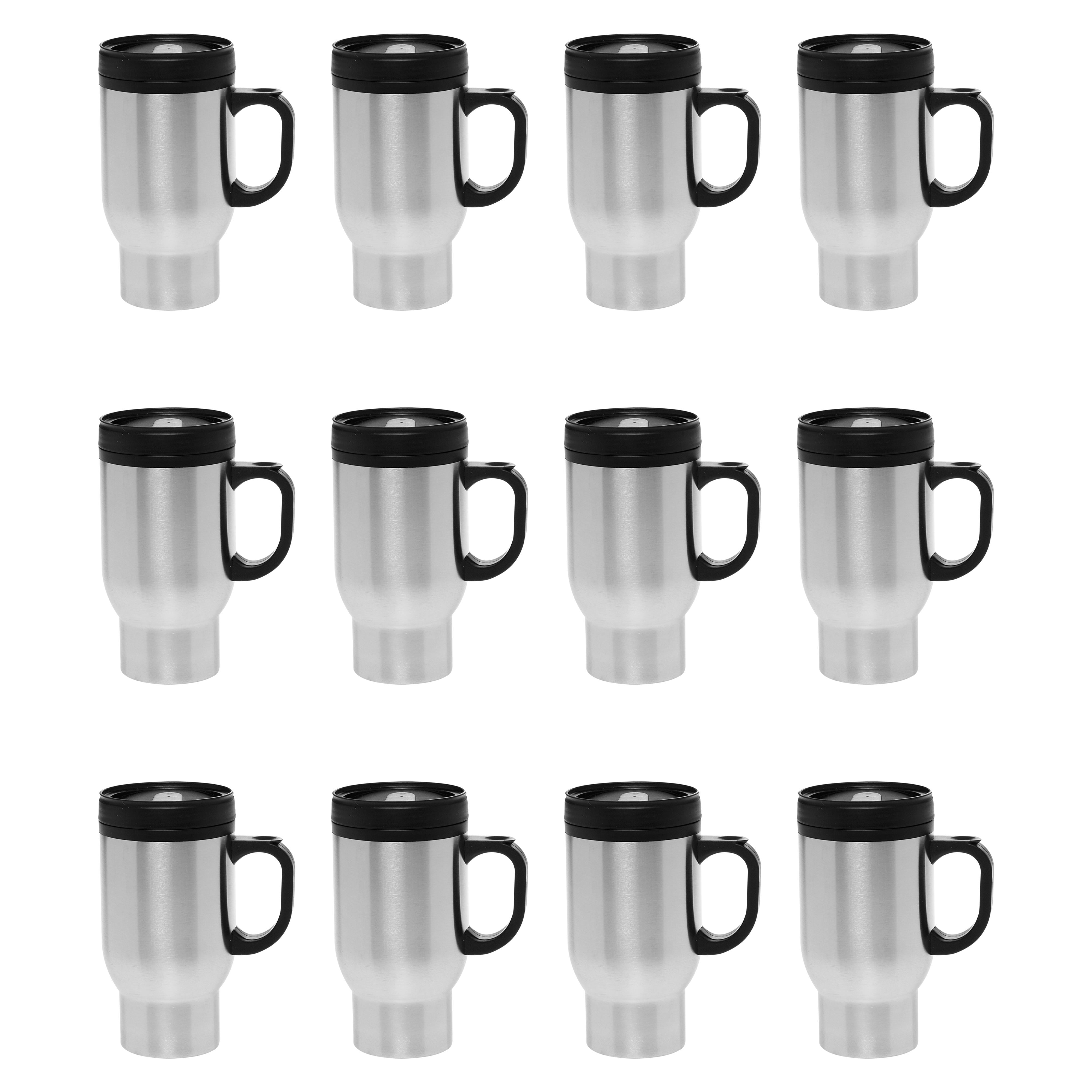 Stainless Steel Personalized Travel Mugs 16 oz. Set of 12, Bulk Pack -  Perfect for Coffee, Soda, Other Hot & Cold Beverages - Silver