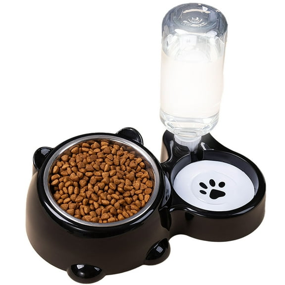 Stainless Steel Pet Bowl - Removable Feeder and Water Dispenser Two-In-One Partition Set Slanted Design Ideal for Cats and Dogs