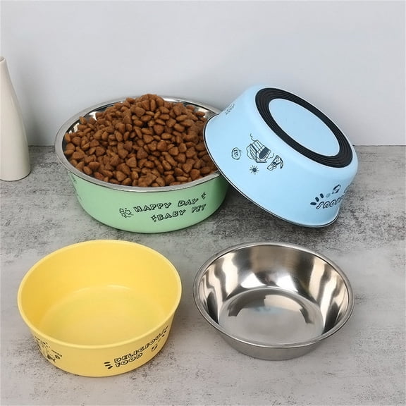 Stainless Steel Pet Bowl Set Medium 5.6in, Non-Slip Dog Cat Food Water Bowls Blue, Double Feeder Dish for Small Medium Dogs Cats, Elevated Feeding Station Blue