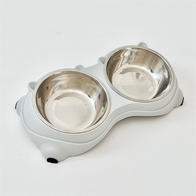 Stainless Steel Pet Bowl, Tilted Anti-Slip Feeding Station for Cats & Dogs, Easy to Clean & Helps Prevent Dark Chin (Gray, 600ml)
