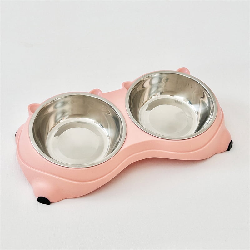 Stainless Steel Pet Bowl, Tilted Anti-Slip Feeding Station for Cats & Dogs, Easy to Clean & Helps Prevent Dark Chin (Pink, 600ml)