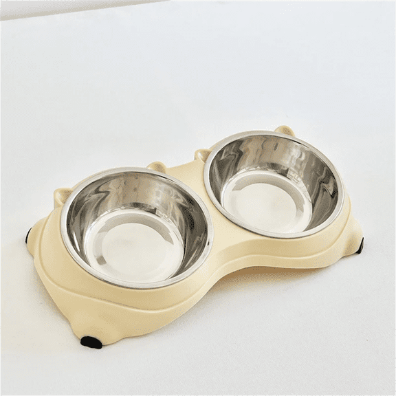 Stainless Steel Pet Bowl, Tilted Anti-Slip Feeding Station for Cats & Dogs, Easy to Clean & Helps Prevent Dark Chin (Yellow, 600ml)