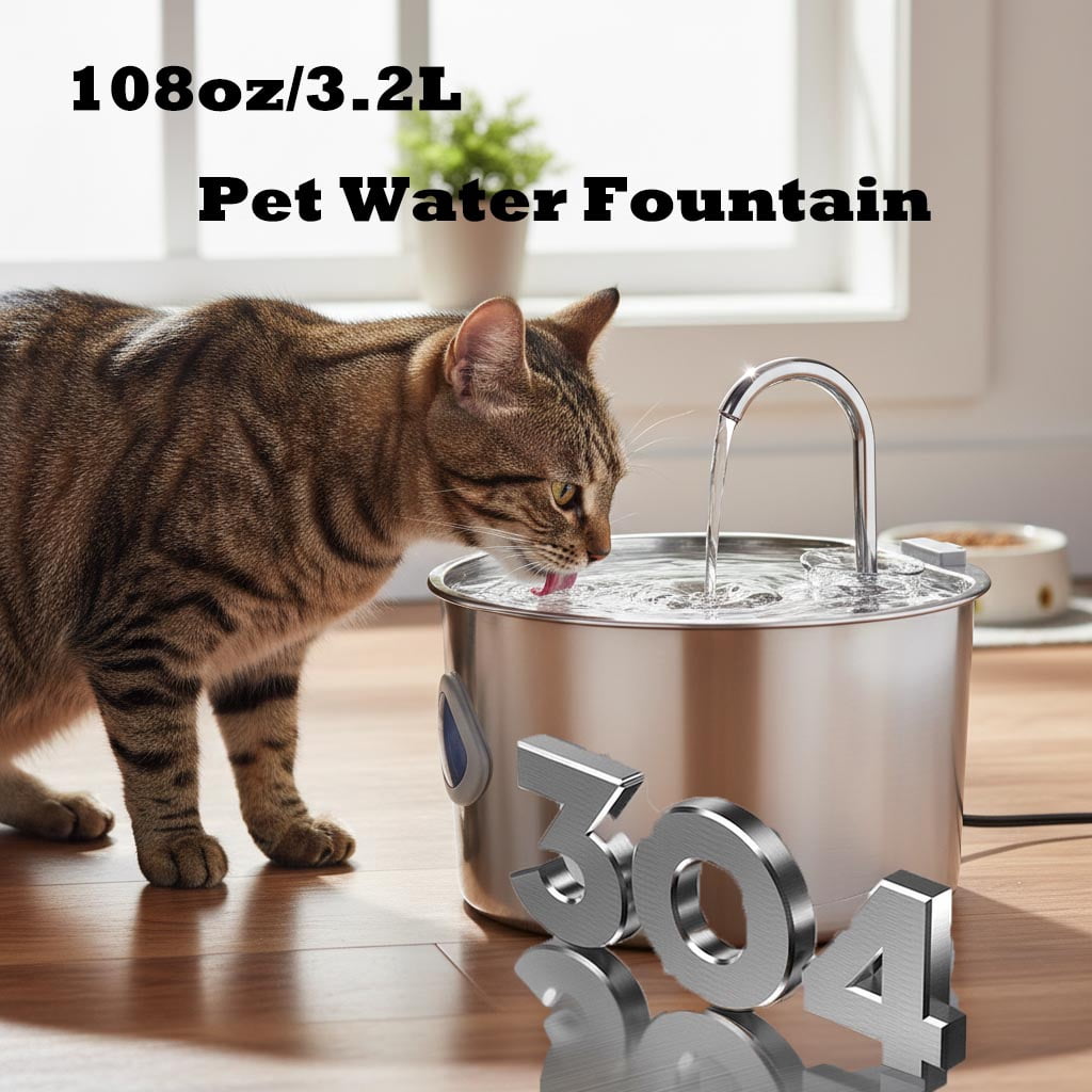 Stainless Steel Pet Drinking Water Fountain with Replacement Filters,Cat Dog Automatic Water Dispenser,Electric Drinking Bowl for Pet
