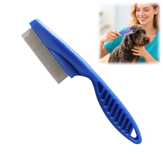 Stainless Steel Pet Flea Removal Comb, Non‑Slip Handle Grooming Brush For Detangling Loose Fur, Tear Stain Cleaning For Cats And Dogs