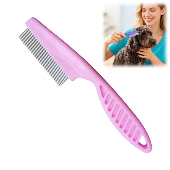 Stainless Steel Pet Flea Removal Comb, Non‑Slip Handle Grooming Brush For Detangling Loose Fur, Tear Stain Cleaning For Cats And Dogs