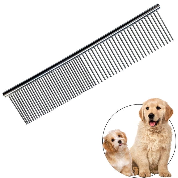 Stainless Steel Pet Grooming Comb with Rounded Safe Tips, Multi-Purpose Professional Detangling Tool for Long & Short Haired Dogs, Cats and Greyhounds, Remove Tangles, Mats & Loose Fur