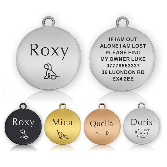 Stainless Steel Pet ID Tags,Personalized Dog Tags and Cat Tags, Custom Text Laser Engraved On Both Sides, Multiple Colors & Sizes
