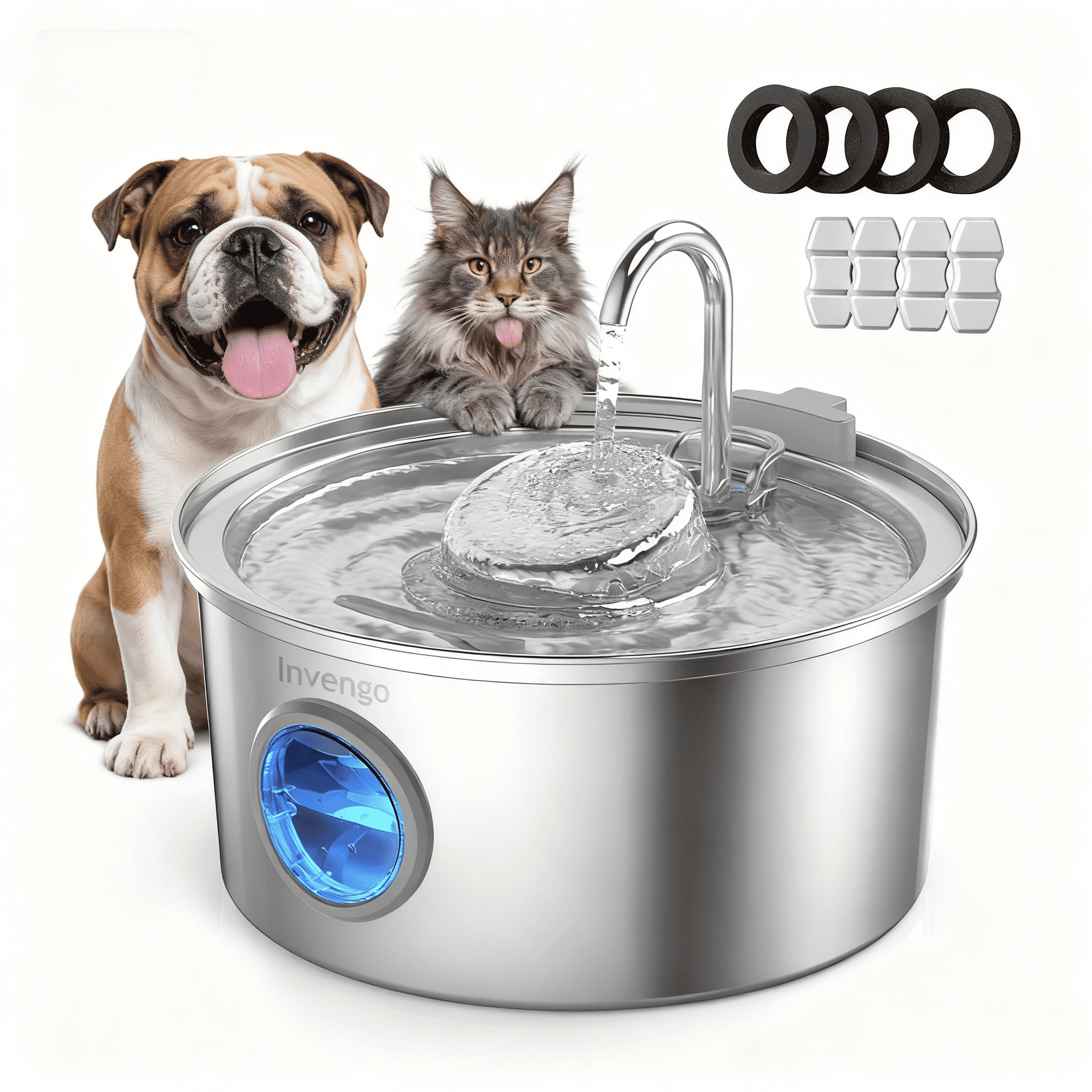 Stainless Steel Pet Water Fountain, 3.2L Pet Drinking Fountain with Replaceable Filters, Food-Grade Metal, Ultra-Quiet Pump, 2 Drinking Modes, Neck-Friendly for Cats & Dogs