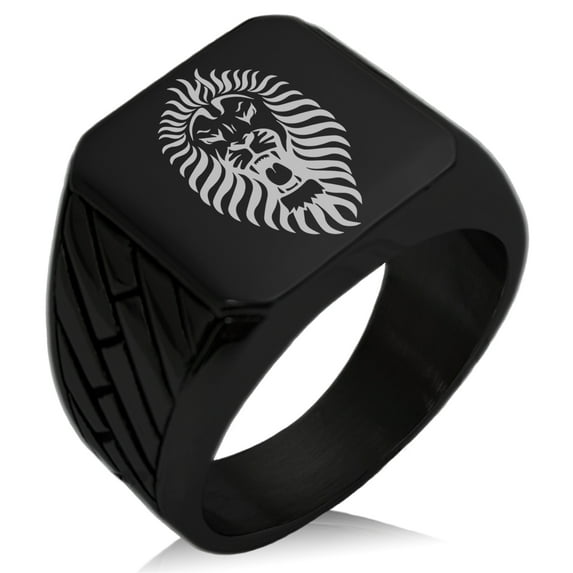 Stainless Steel Pharaoh Lion King Geometric Pattern Biker Style Polished Ring