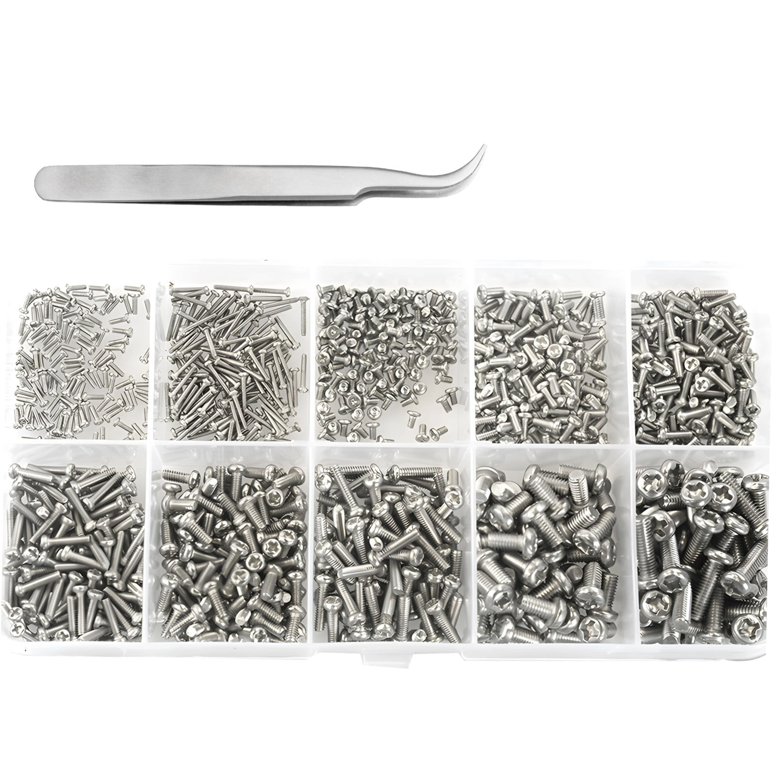 Stainless Steel Pan Head Screws, High-Hardness Drywall Screws, Phillips Screws Assortment Kit, Machine Screws in 10 Sizes with Storage Box, Hardware Fasteners Set with Complete Tool Kit
