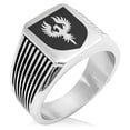 thumbnail image 1 of Stainless Steel Phoenix Resurrection Coat of Arms Shield Needle Stripe Pattern Biker Style Polished Ring, 1 of 1