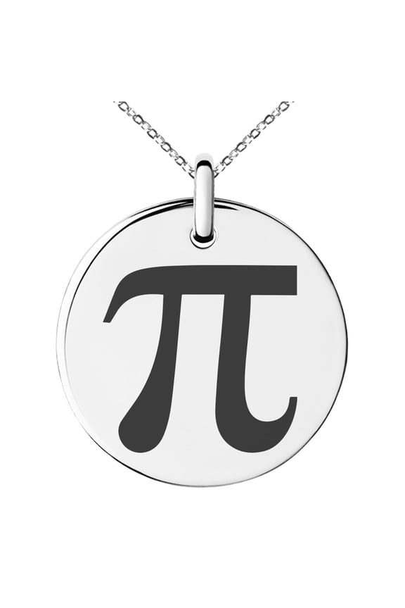 Stainless Steel Pi Mathematical Engraved Small Medallion Circle Charm Pendant Necklace