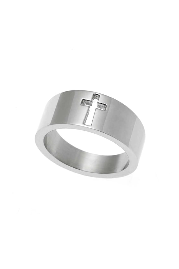 Stainless Steel Pierced Cross Ring - Subtle Christian Faith Jewelry size 7