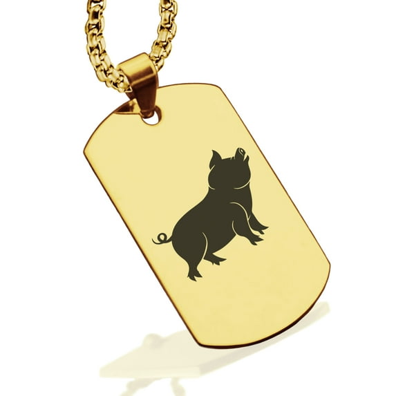 Stainless Steel Pig Good Luck Charm Dog Tag Pendant Necklace