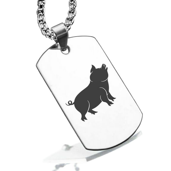 Stainless Steel Pig Good Luck Charm Dog Tag Pendant Necklace