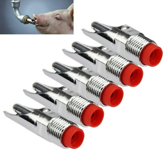 Stainless Steel Pig Nipple Drinker 5 Pack 1/2" Thread, Automatic Sheep Waterer Drinker High Flow No Leak, Livestock Watering Nipples for Pigs Goats with Easy Installation
