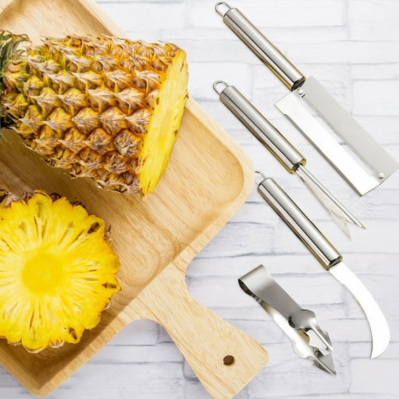 Stainless Steel Pineapple V Shaped Pineapple Pineapple Peeling Tool Sugarcane Cutting Pineapple Clip Paring/ Stainless Steel Pineapple Knife 4-Piece Set