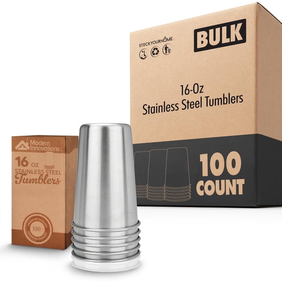 Stainless Steel Pint Cups 16 oz (100 Pack), Stackable Reusable Metal Tumblers for Drinking, Travel or Outdoors