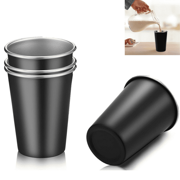 Stainless Steel Pint Cups,4 Pack Metal Pint Cups,Shatterproof Drinking Glasses for Kids or Adults,Black,260 ml/9 oz